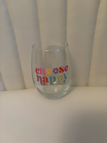 “Choose Happy” Wine Glass — handmade by Holley Marie